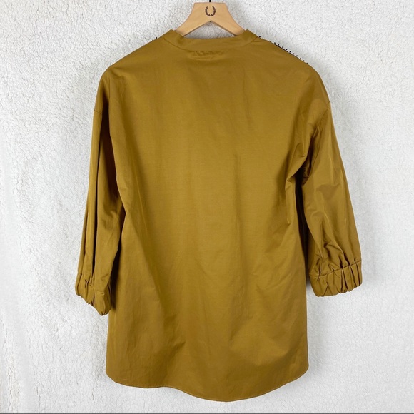 Zara Basic Long Sleeve V-neck Hi-Low Relaxed Tunic Top Blouse Mustard NWT - Picture 2 of 7